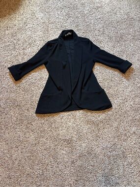 French Mauve Womens Black Open-Front Draped Blazer Jacket